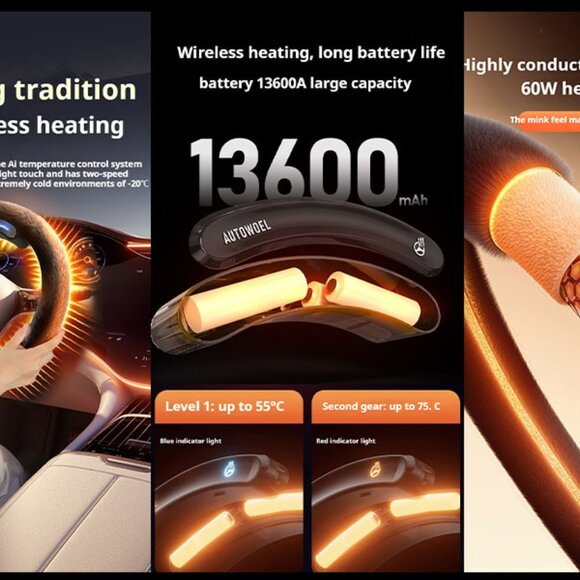 Heated Steering Wheel Wireless Rechargeable Black - Picture 4 of 5